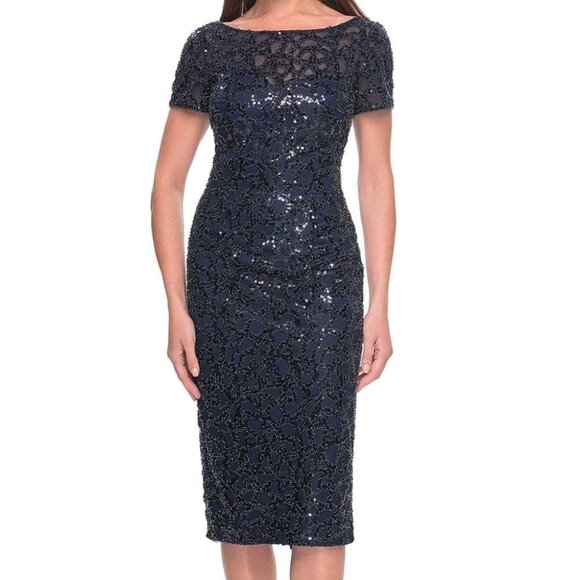 NWT La Femme 30043SC Cocktail Dresses Beaded Navy Size 14 - Picture 1 of 6